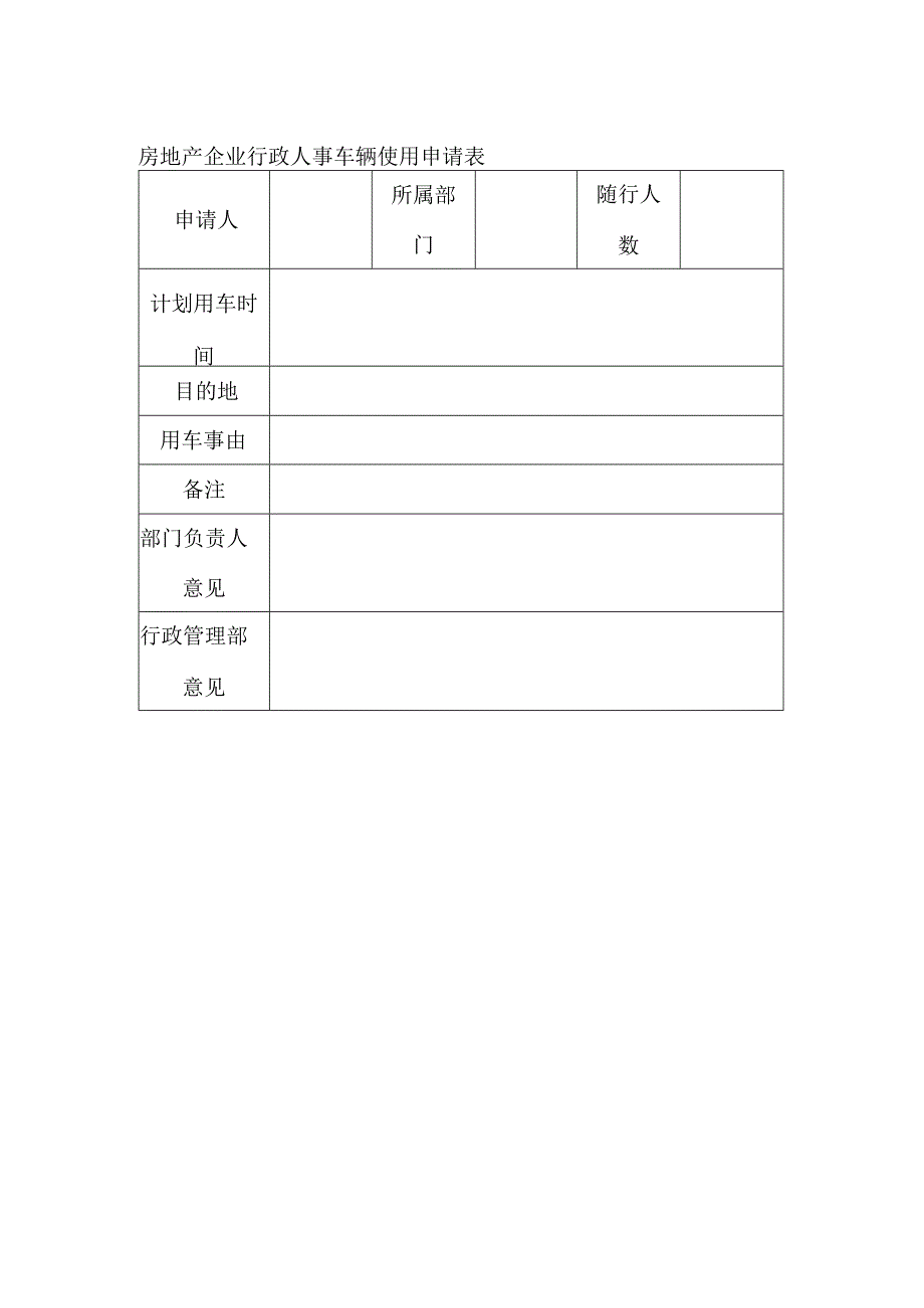 房地产企业行政人事车辆使用申请表.docx_第1页