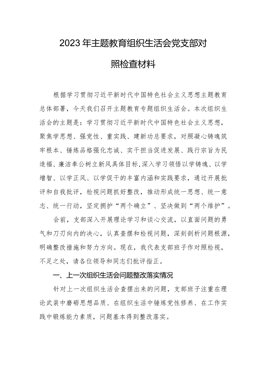 2023年主题教育组织生活会党支部对照检查材料.docx_第1页