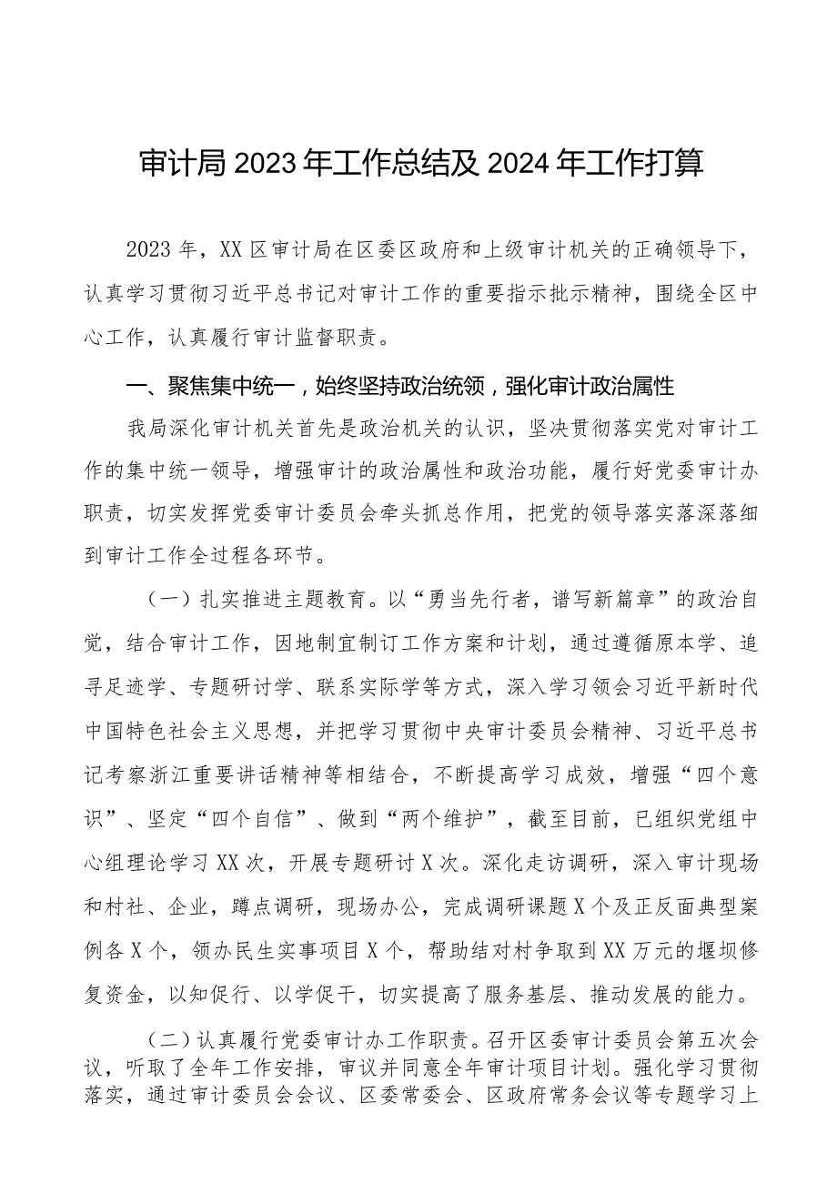 三篇审计局2023年工作总结及2024年工作打算.docx_第1页