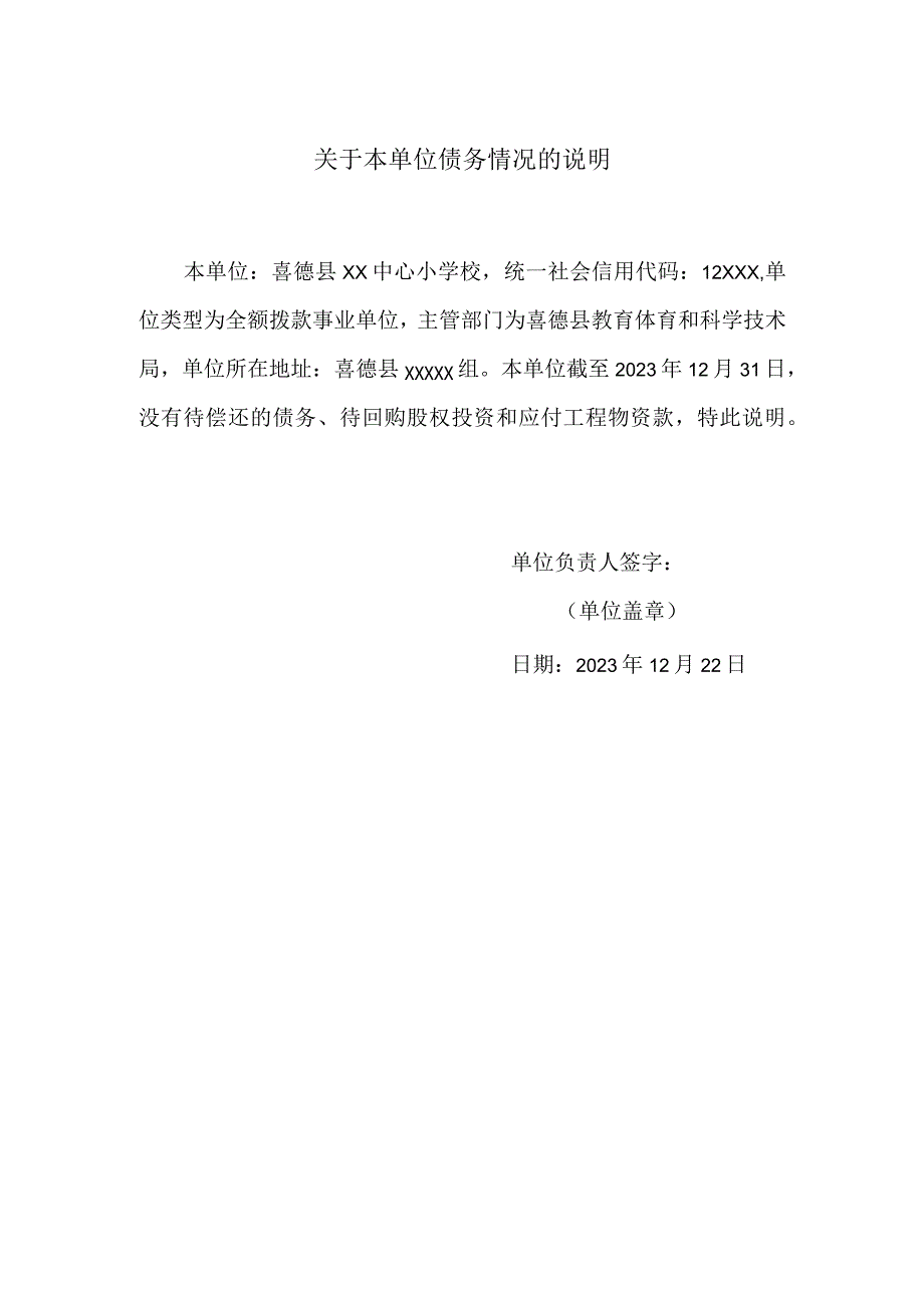 关于本单位债务情况的说明.docx_第1页