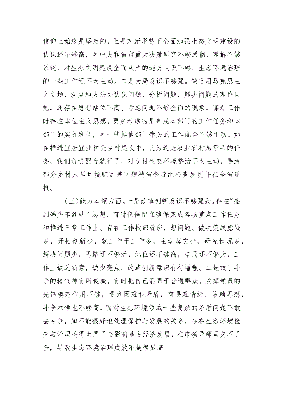 市生态环境局党组书记主题教育专题民主生活会对照检查发言提纲.docx_第2页