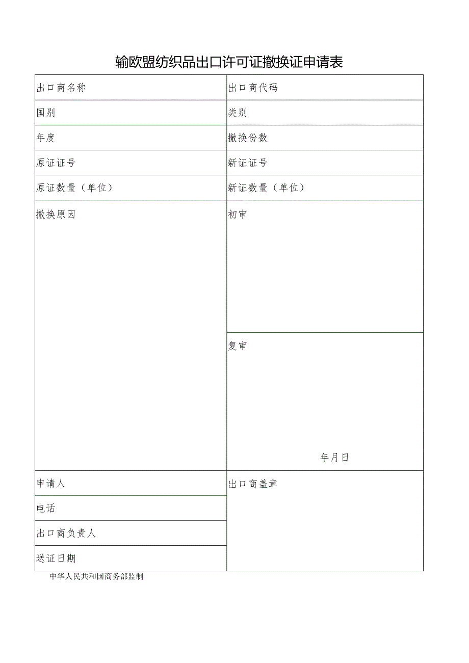 输欧盟纺织品出口许可证撤换证申请表.docx_第2页