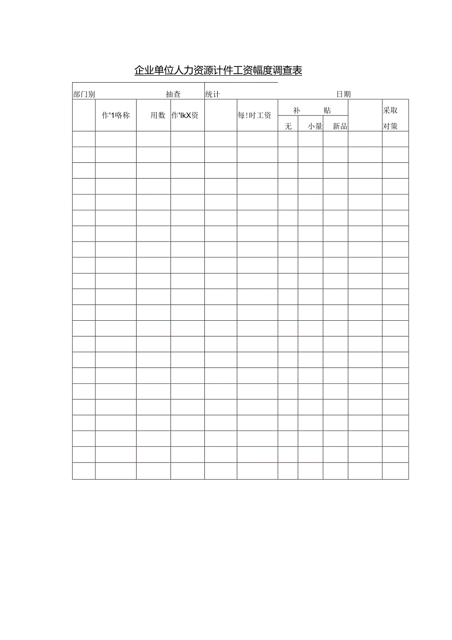 企业单位人力资源计件工资幅度调查表.docx_第1页