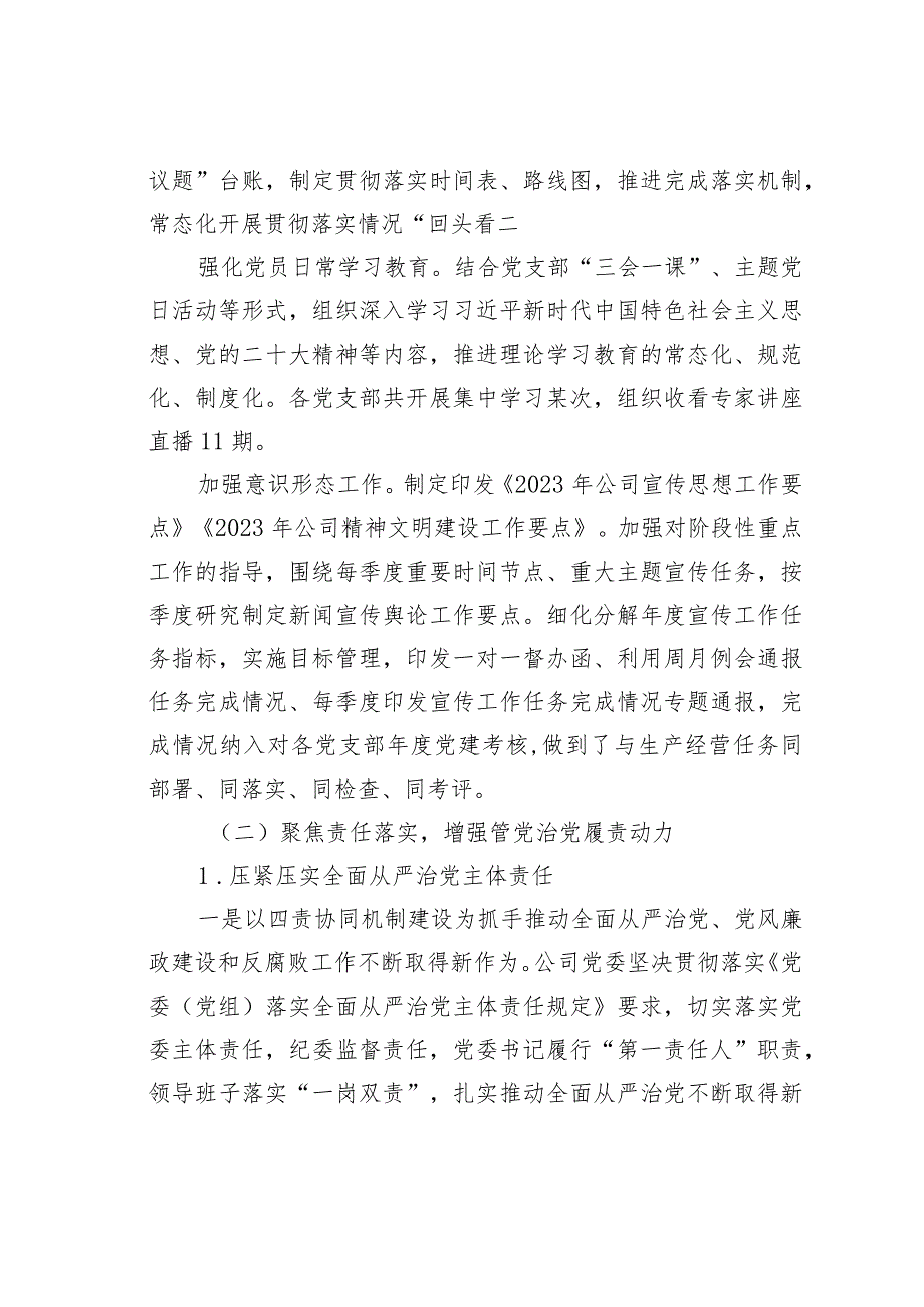 某某公司落实全面从严治党主体责任、开展党风廉政建设和反腐败工作情况的报告.docx_第2页