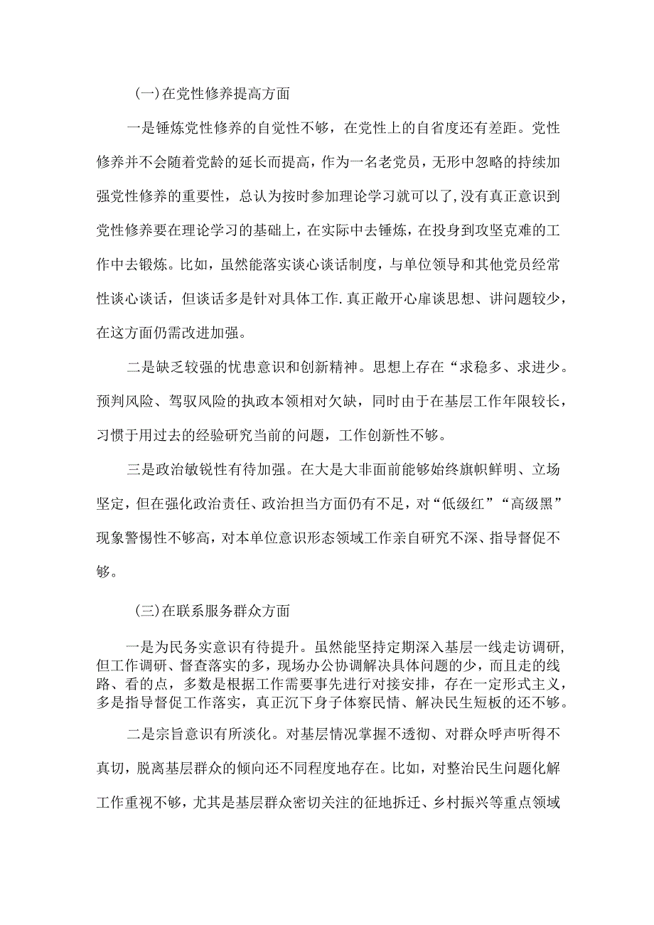 班子学习贯彻党的创新理论、党性修养提高、联系服务群众、发挥先锋模范作用对照检查合集资料.docx_第2页