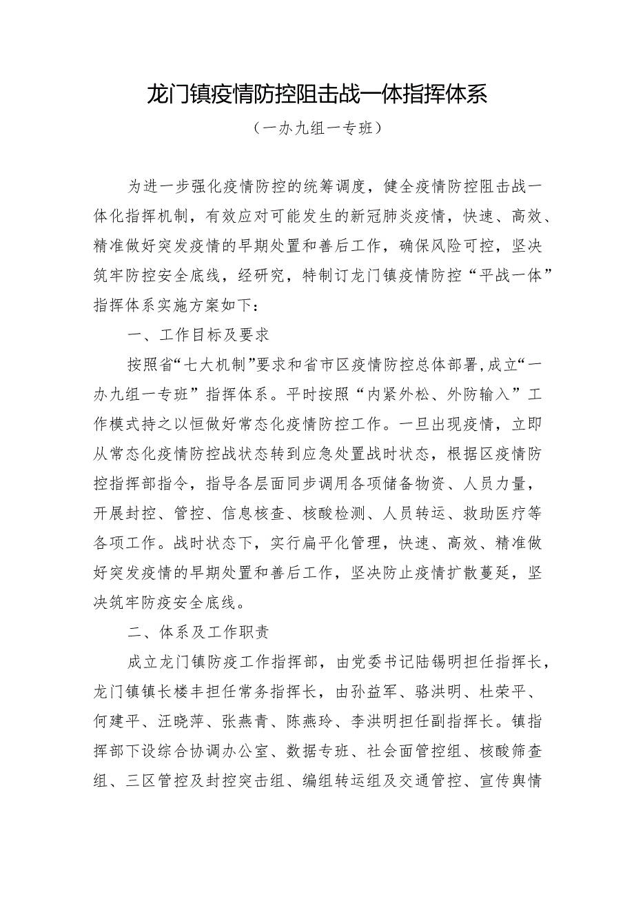 龙门镇疫情防控阻击战一体指挥体系.docx_第1页