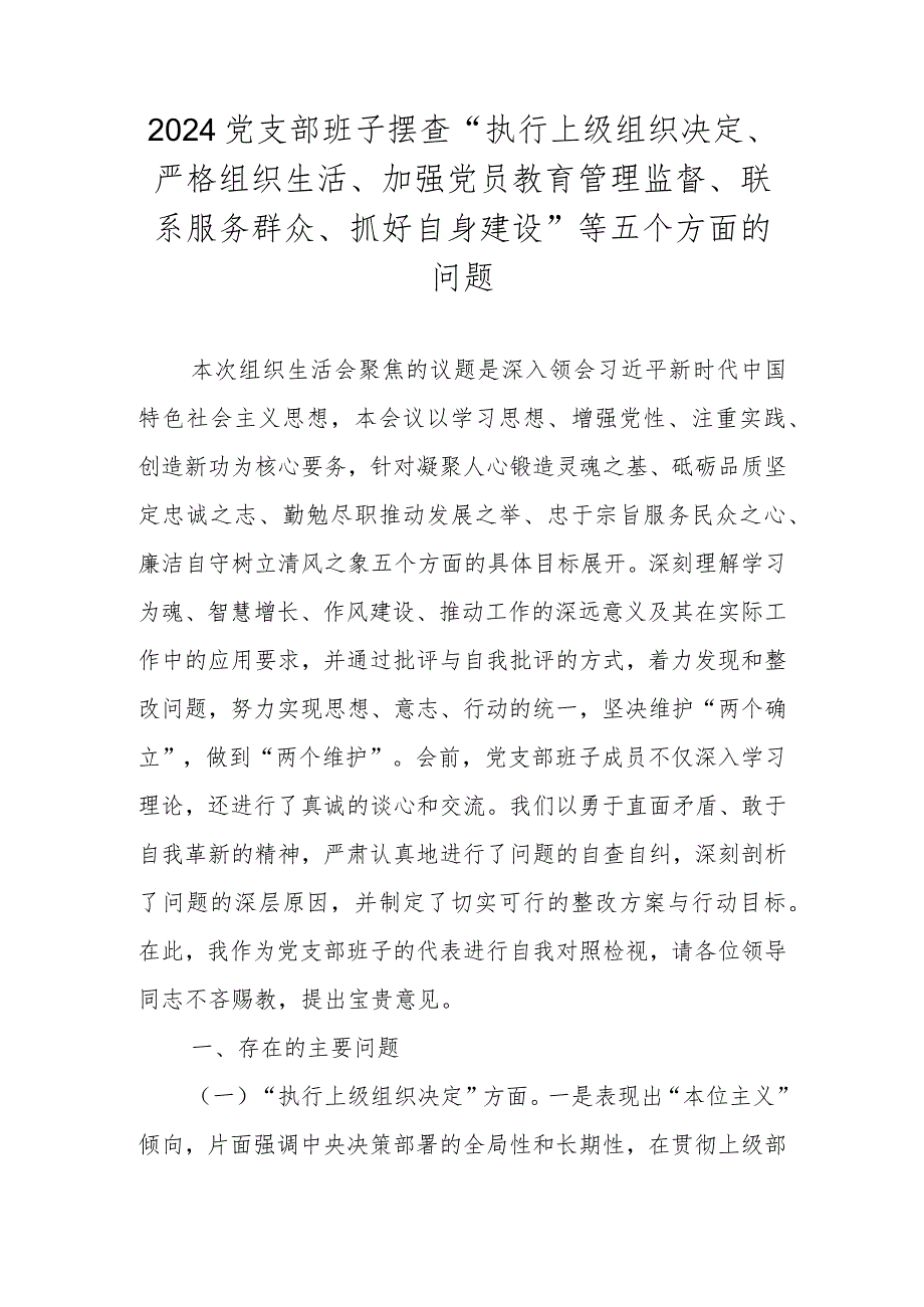 2023年度党支部班子对照执行上级组织决定、严格组织生活等四个方面对照材料.docx_第1页