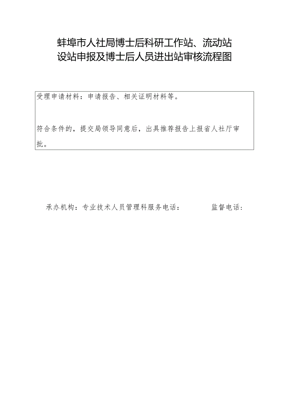 蚌埠市人社局博士后科研工作站、流动站设站申报及博士后人员进出站审核流程图.docx_第1页