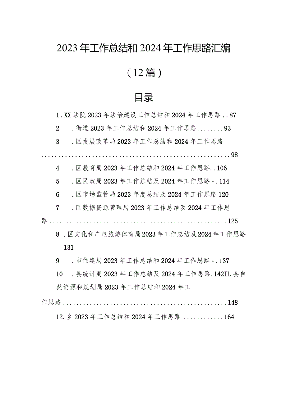 2023年工作总结和2024年工作思路汇编（12篇）.docx_第1页