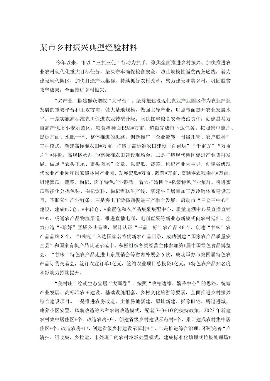 某市乡村振兴典型经验材料.docx_第1页