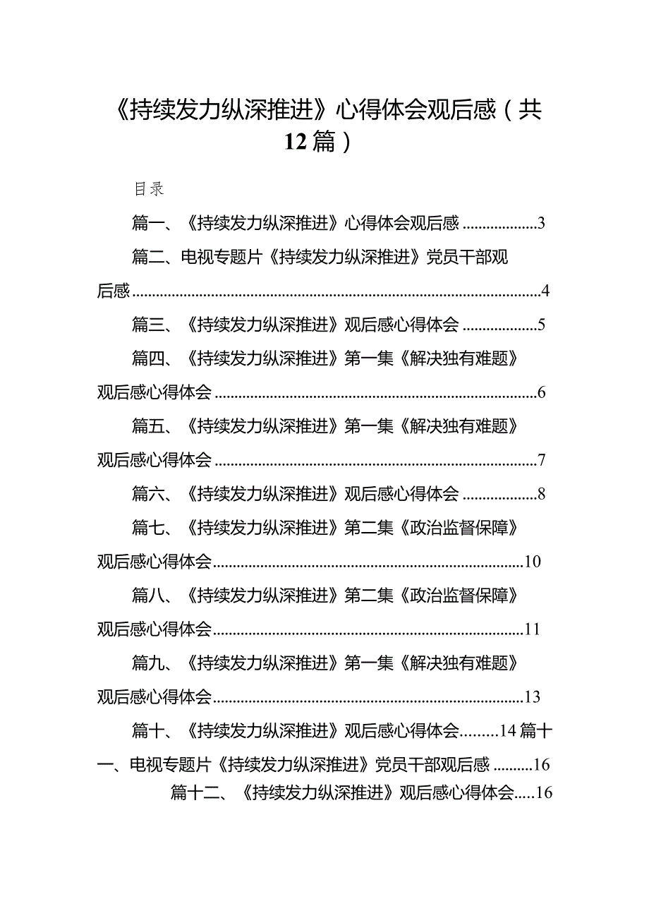 《持续发力纵深推进》心得体会观后感最新精选版【12篇】.docx_第1页