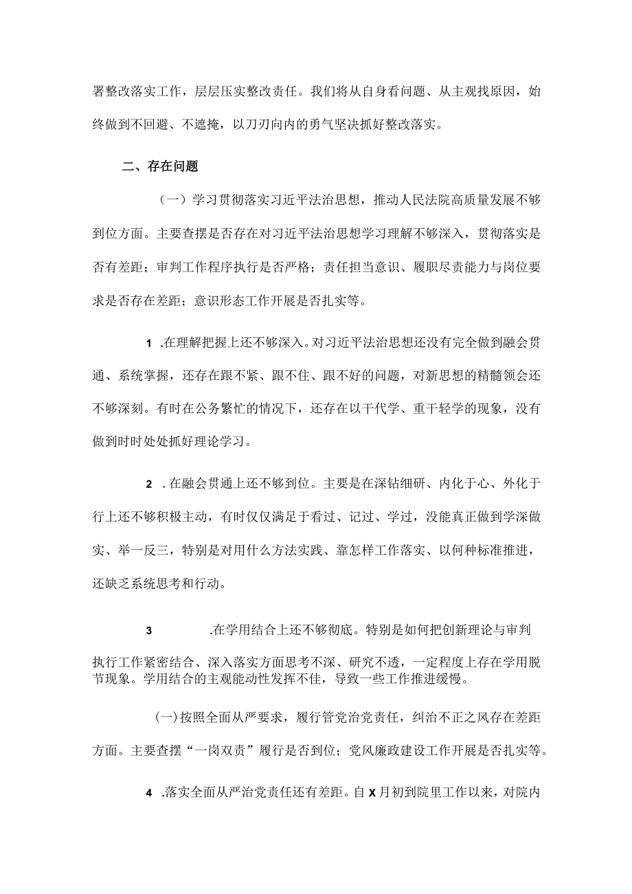 巡察整改专题民主生活会法院院长个人对照检查材料.docx_第2页