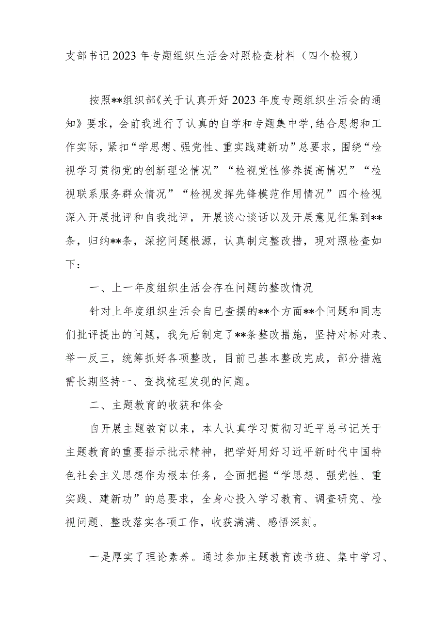 党支部书记四个检视“学习贯彻党的创新理论、党性修养提高、联系服务群众、党员发挥先锋模范作用”方面对照检视剖析检查材料发言提纲共4篇.docx_第2页