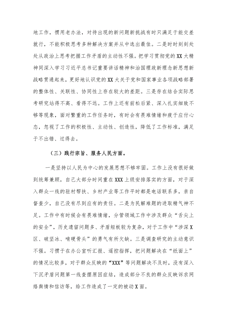 两篇2023年主题教育专题民主生活会个人对照检查剖析材料（践行宗旨、服务人民、求真务实、狠抓落实等新六个方面）.docx_第3页