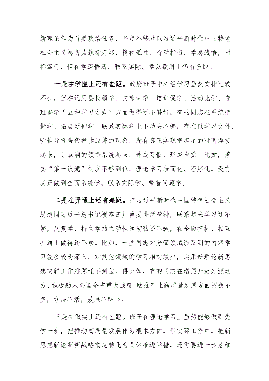 2024年度县政府领导班子专题民主生活会“新六个方面”对照检查材料（践行宗旨、服务人民、求真务实、狠抓落实等）范文.docx_第2页