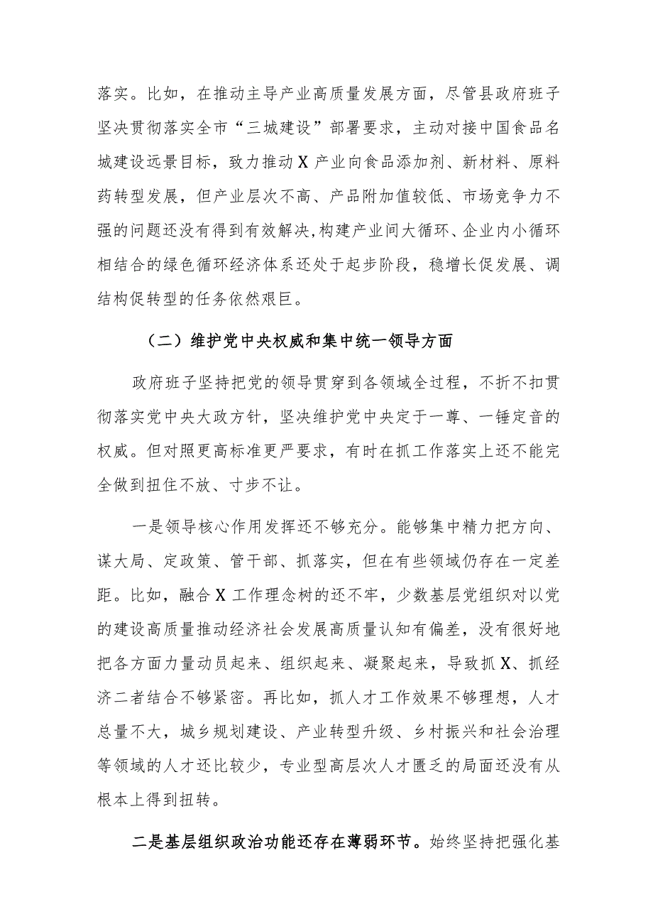 2024年度县政府领导班子专题民主生活会“新六个方面”对照检查材料（践行宗旨、服务人民、求真务实、狠抓落实等）范文.docx_第3页