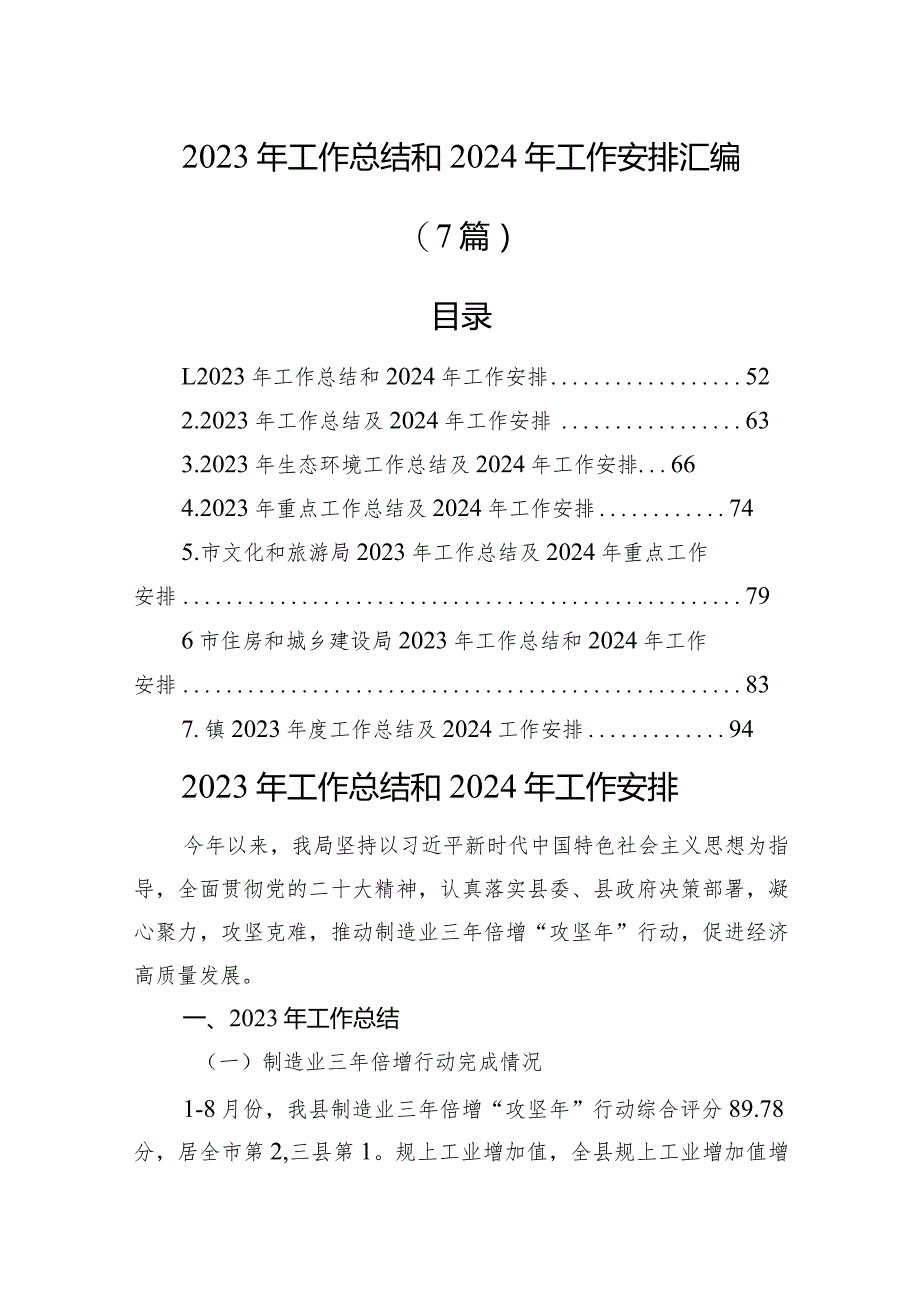 2023年工作总结和2024年工作安排汇编（7篇）.docx_第1页