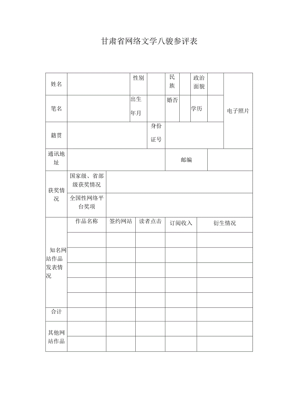 甘肃省网络文学八骏参评表.docx_第1页