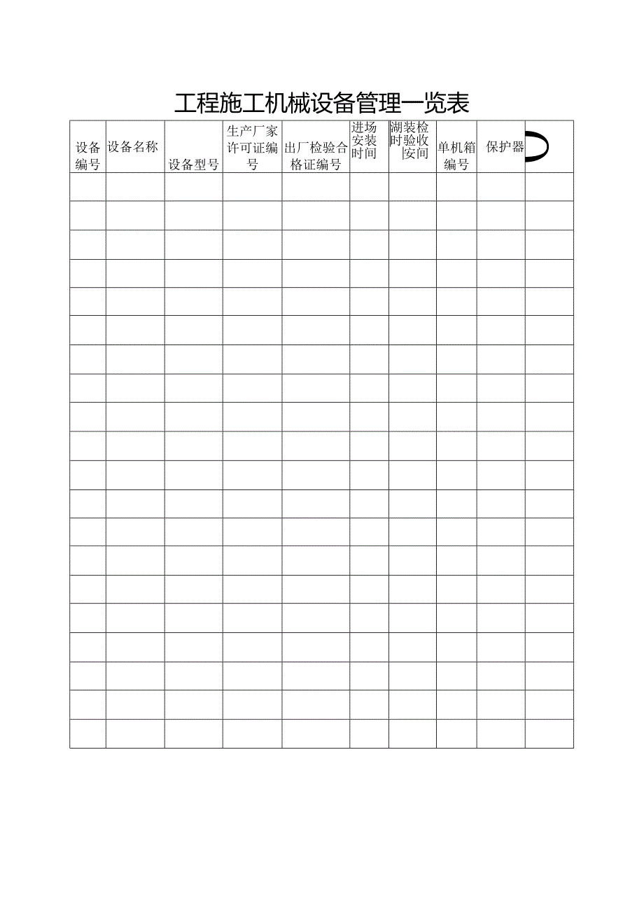 工程施工机械设备管理一览表.docx_第1页