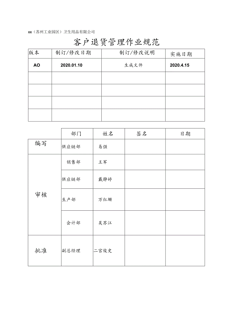 客户退货管理作业规范退货相关人员职责与作业流程说明.docx_第1页