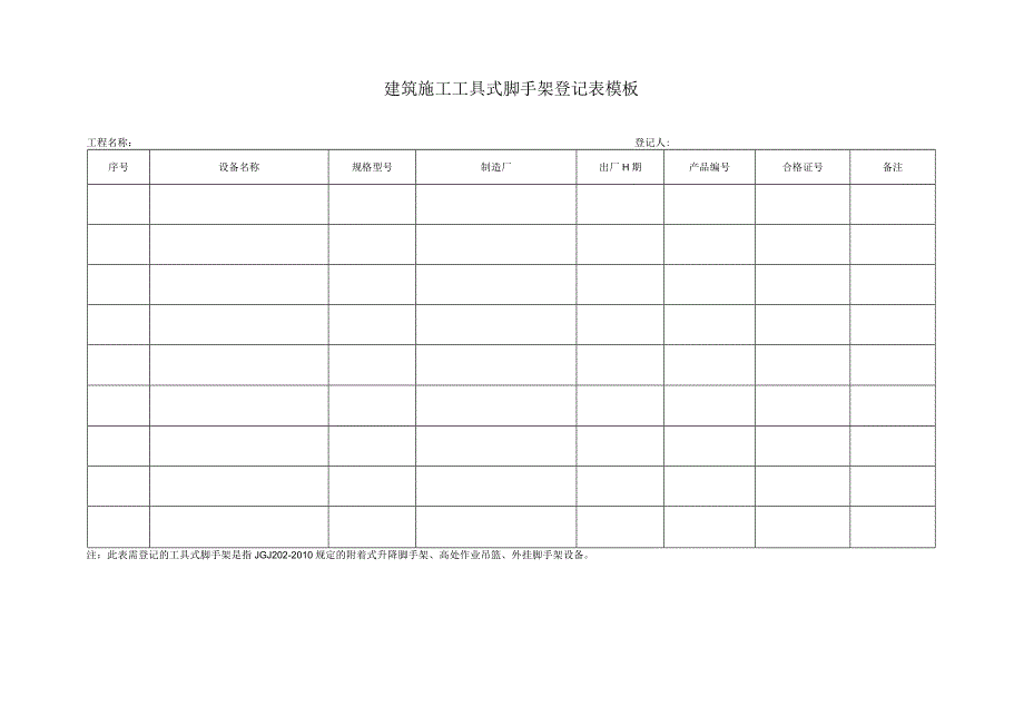 建筑施工工具式脚手架登记表模板.docx_第1页