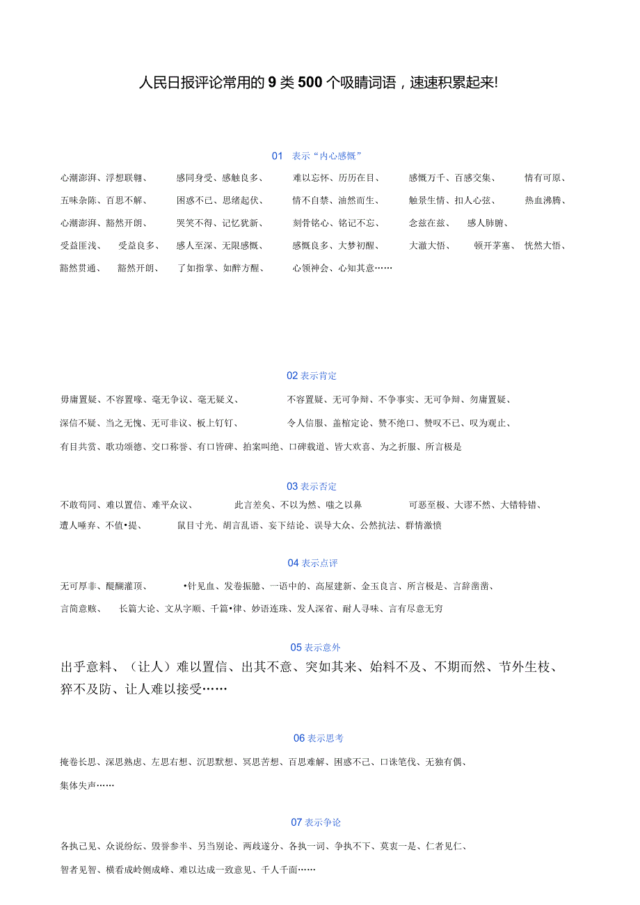 人民日报评论常用的9类500个吸睛词语速速积累起来！.docx_第1页