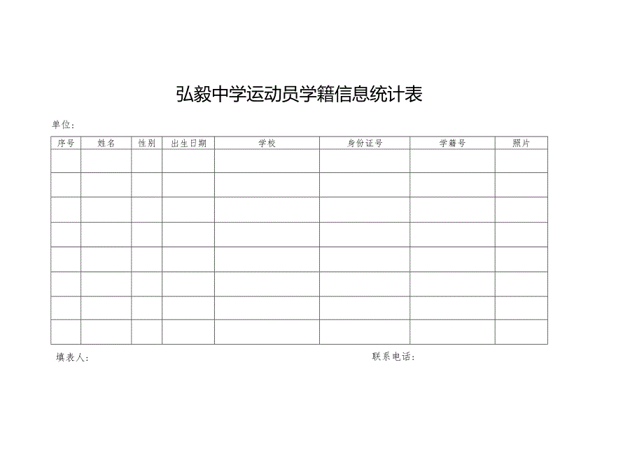 弘毅中学运动员学籍信息统计表.docx_第1页