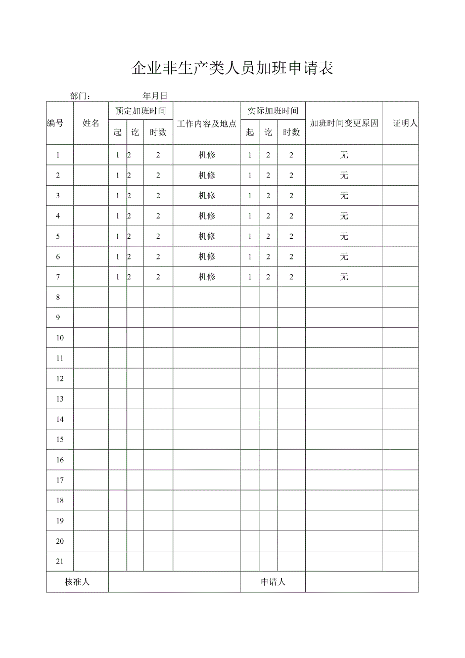 企业非生产类人员加班申请表.docx_第1页