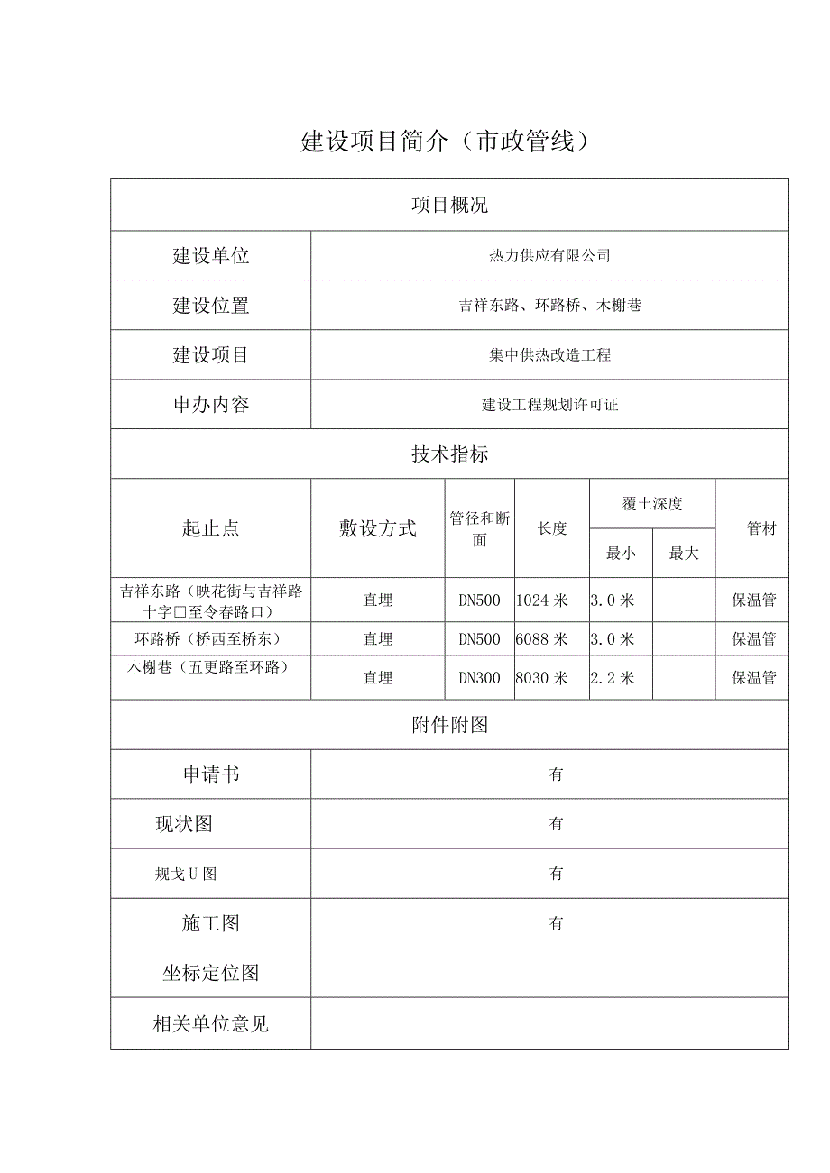 市政管线工程审批项目简介材料（热力管线）.docx_第1页