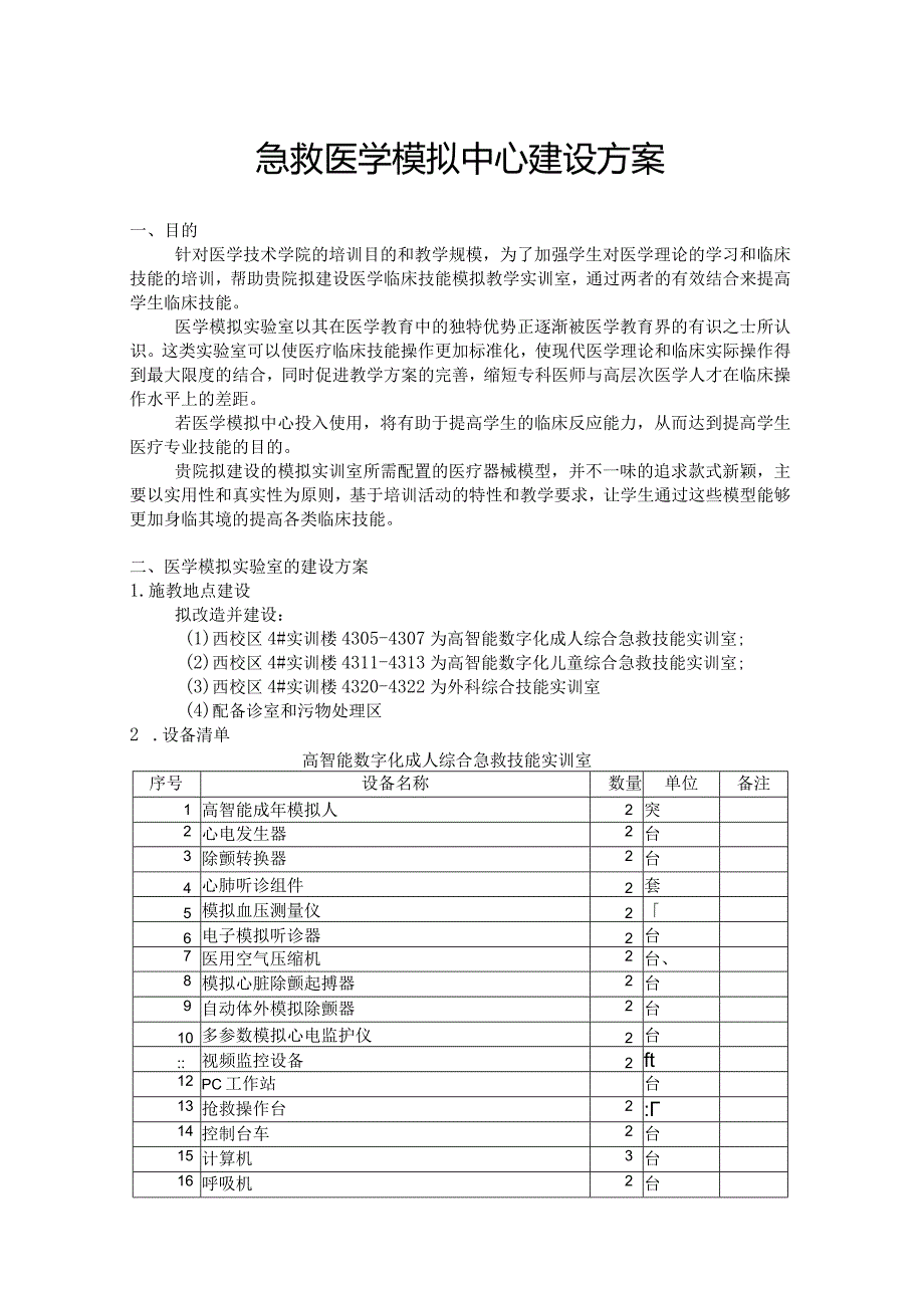 急救医学模拟中心建设方案.docx_第1页