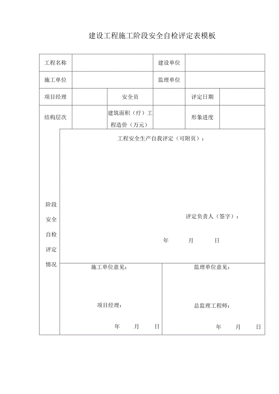 建设工程施工阶段安全自检评定表模板.docx_第1页