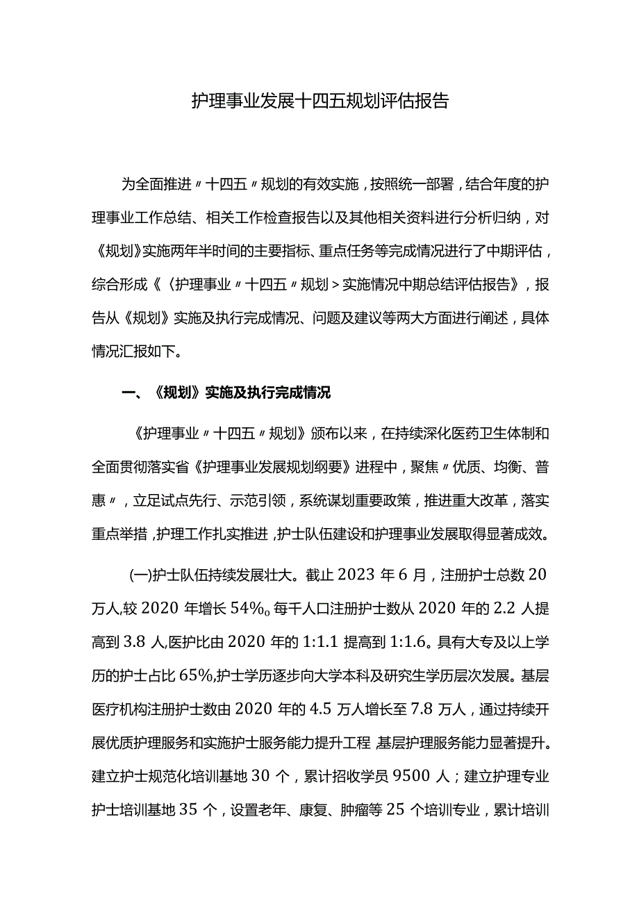 护理事业发展十四五规划评估报告.docx_第1页