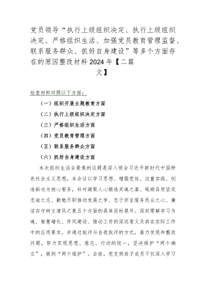 党员领导“执行上级组织决定、执行上级组织决定、严格组织生活、加强党员教育管理监督、联系服务群众、抓好自身建设”等多个方面存在的原.docx