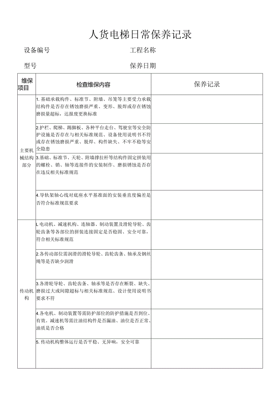 人货电梯日常保养记录.docx_第1页