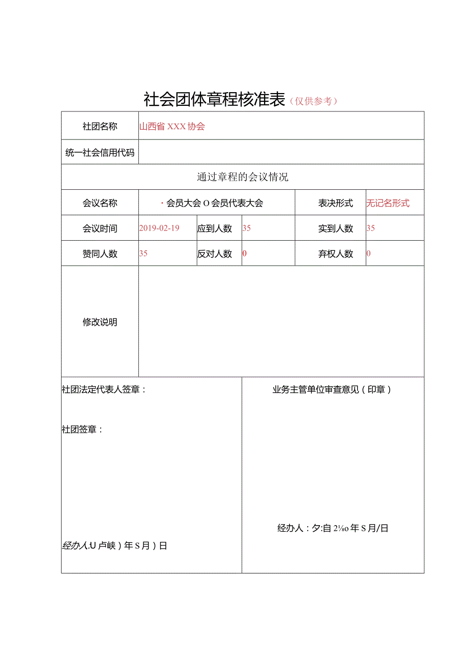 山西省社会团体章程核准表（签字、盖章）.docx_第1页