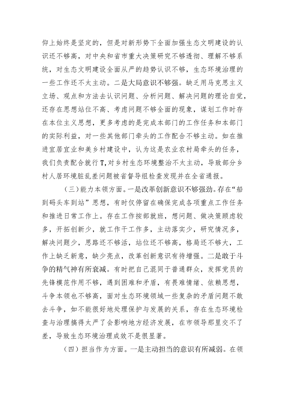 市生态环境局党组书记主题教育专题民主生活会对照检查发言提纲.docx_第2页