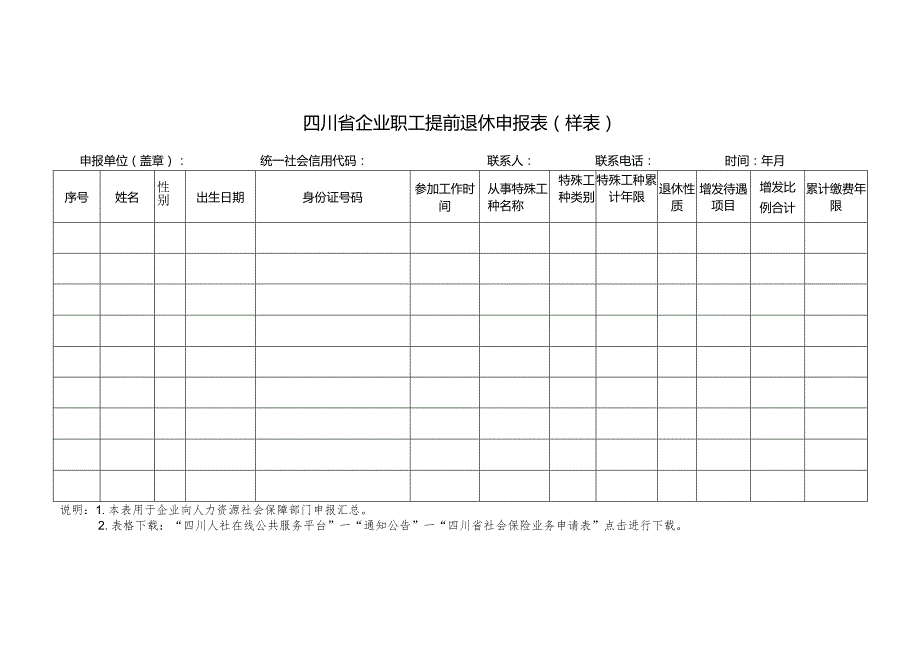 四川省企业职工提前退休申报表.docx_第1页