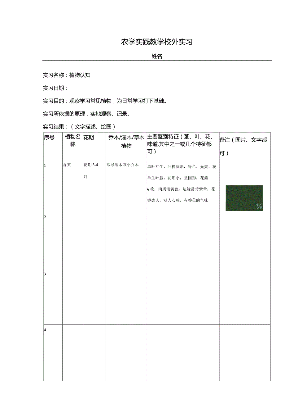 农 学 实 践 教 学 校 外 植物认知（寒假作业）.docx_第1页