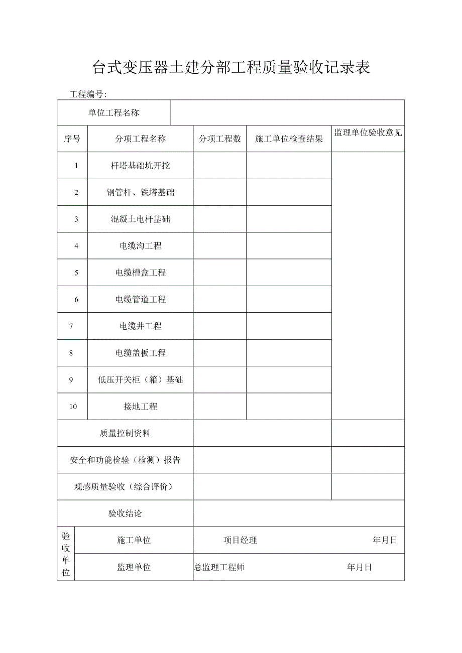 台式变压器土建分部工程质量验收记录表.docx_第1页