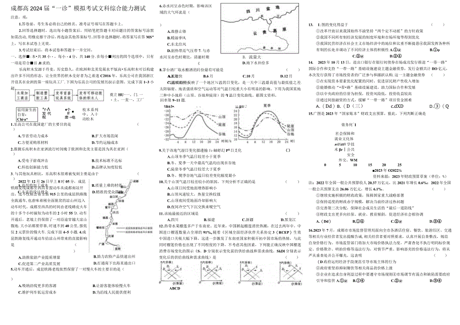 成都高2024届“一诊”模拟考试文科综合能力测试.docx_第1页