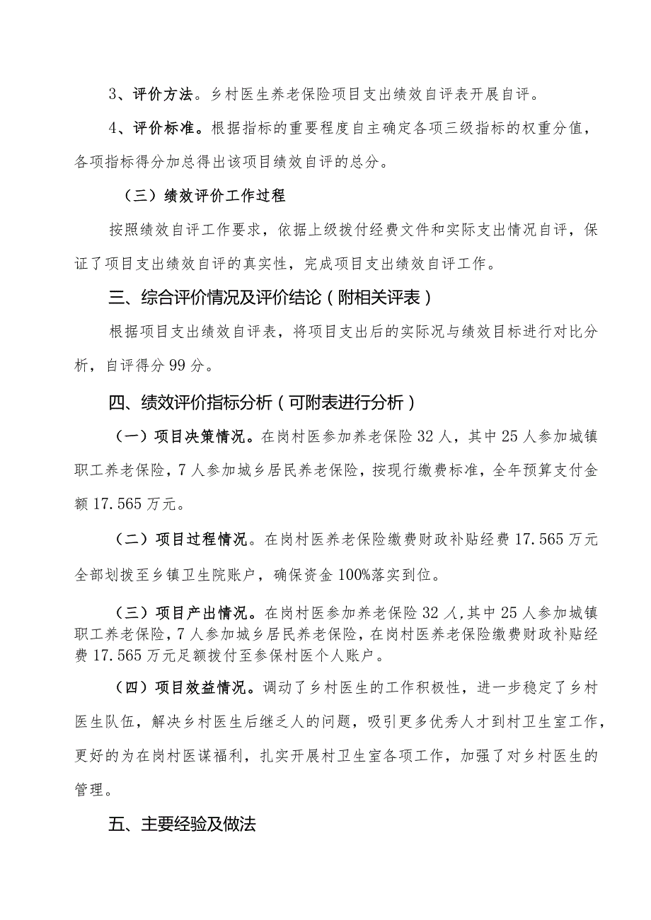 卫生院乡村医生养老保险项目支出绩效评价报告.docx_第3页