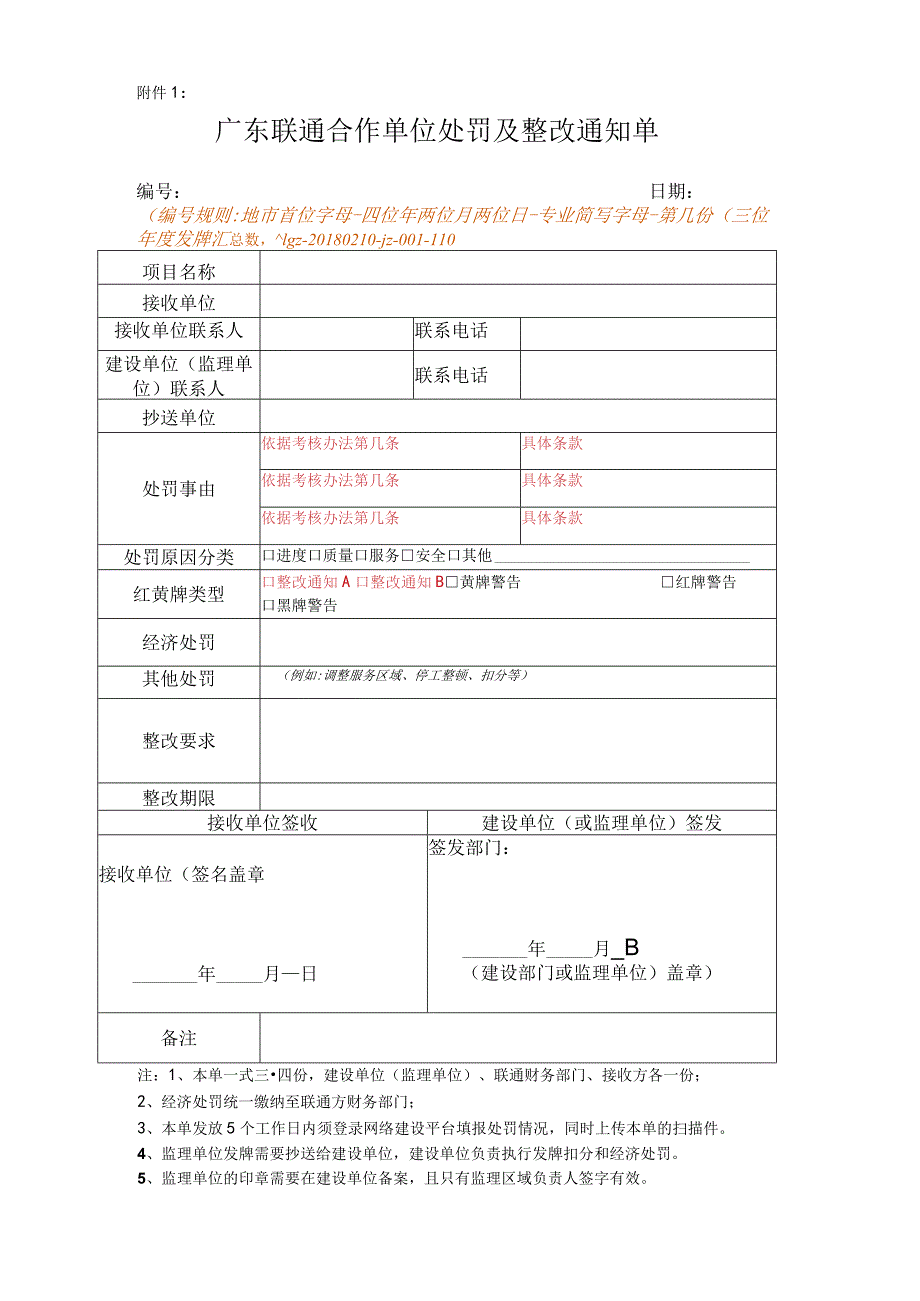 2023年通信工程网络建设合作单位考核处罚及整改通知单.docx_第1页