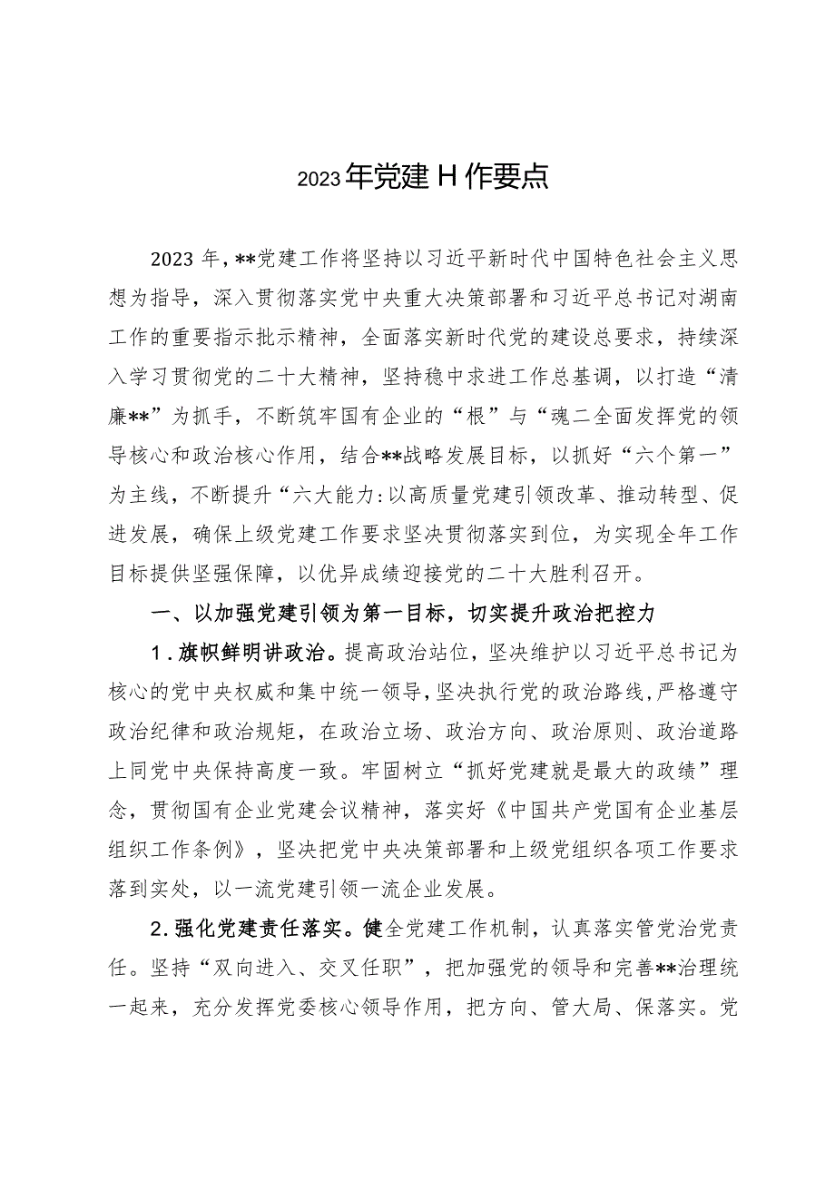 2023年党建工作要点、计划.docx_第1页