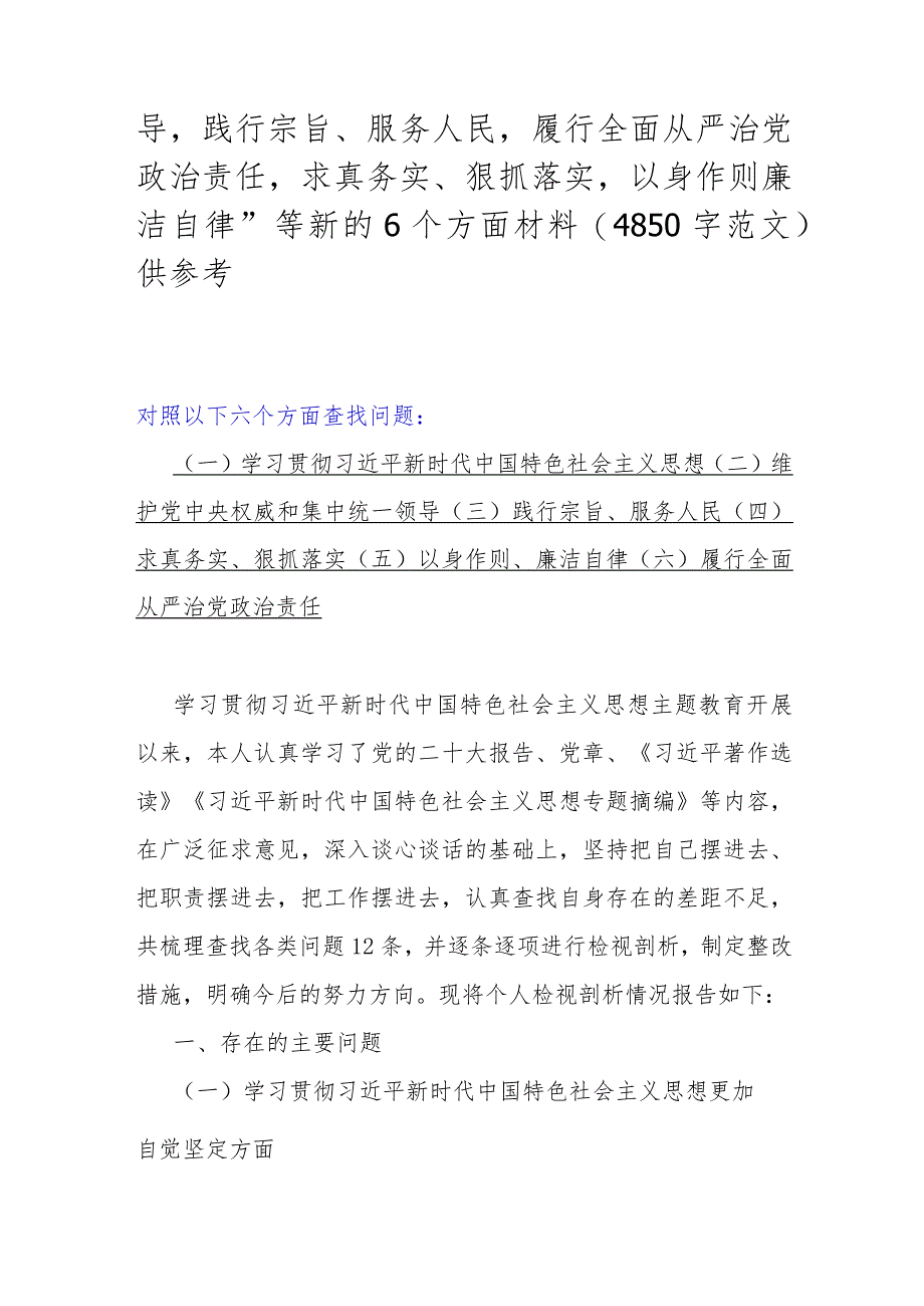 2024年重点围绕“求真务实、狠抓落实践行宗旨服务人民维护党中央权威和集中统一领导”等新的六个方面存在的问题及对照检查材料【5篇文供参考】.docx_第2页