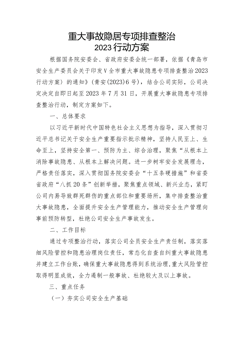 《xx有限公司重大事故隐患专项排查整治2023行动方案》.docx_第2页