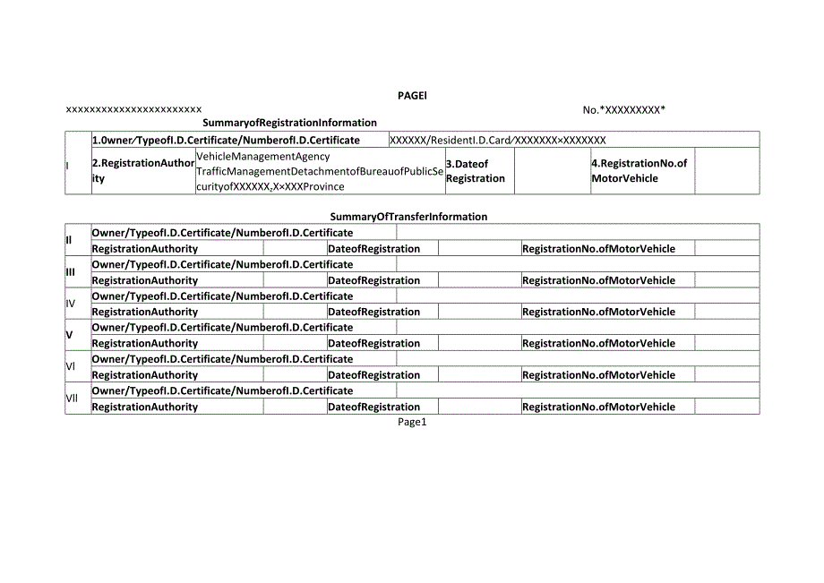 【2016签证用】机动车登记证书_英文翻译_模板.docx_第1页