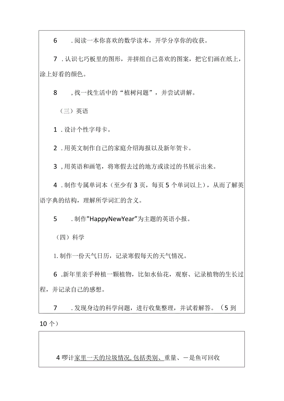 2023中心小学学生双减寒假各学科实践性作业方案.docx_第3页