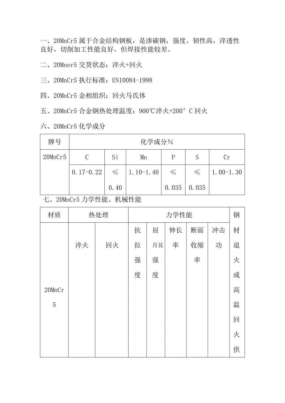 20MnCr5淬透性和焊接性能20MnCr5机械性能.docx_第1页