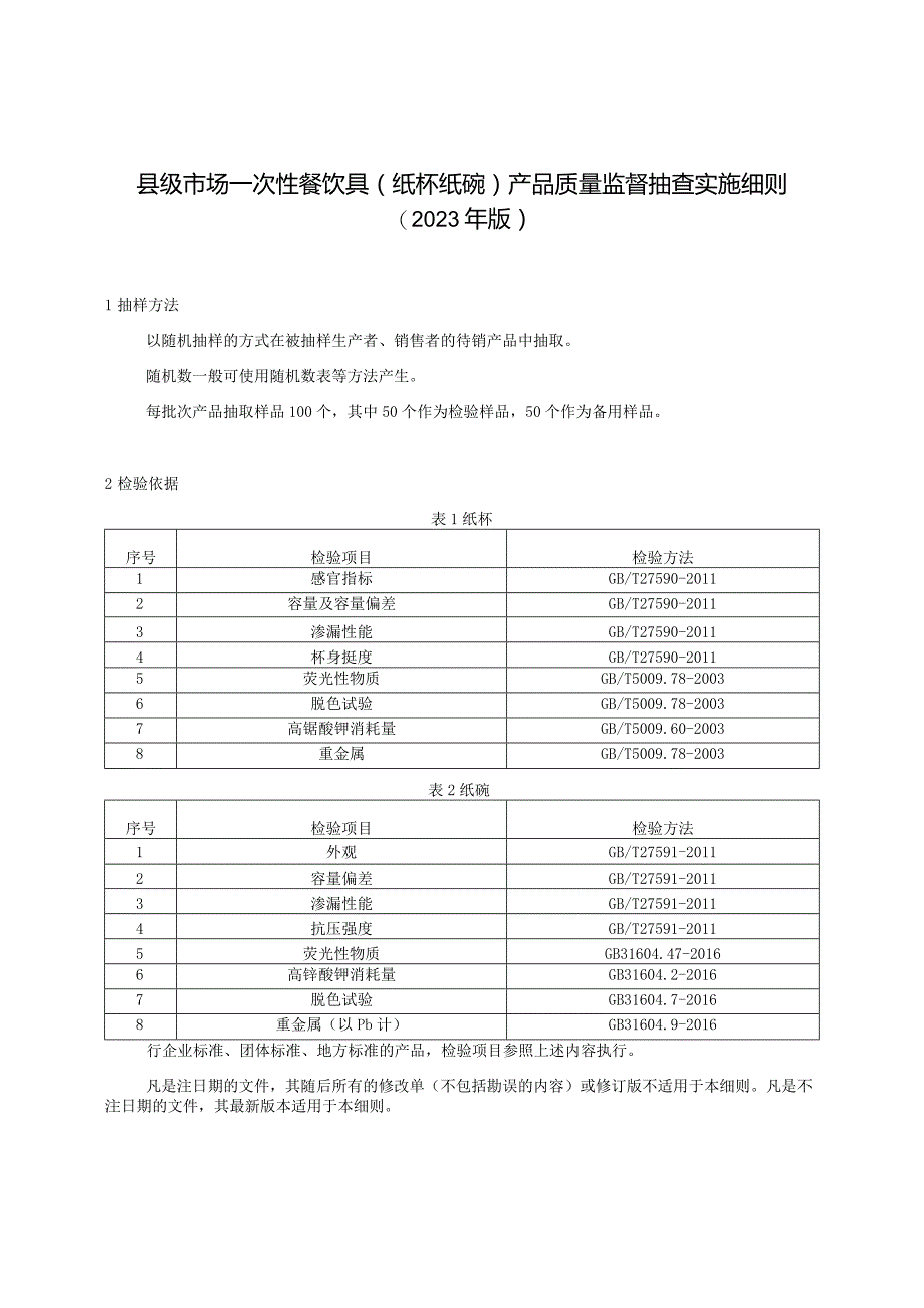 【精品范文】2023版县级市场一次性餐饮具(纸杯纸碗)产品质量监督抽查实施细则.docx_第1页