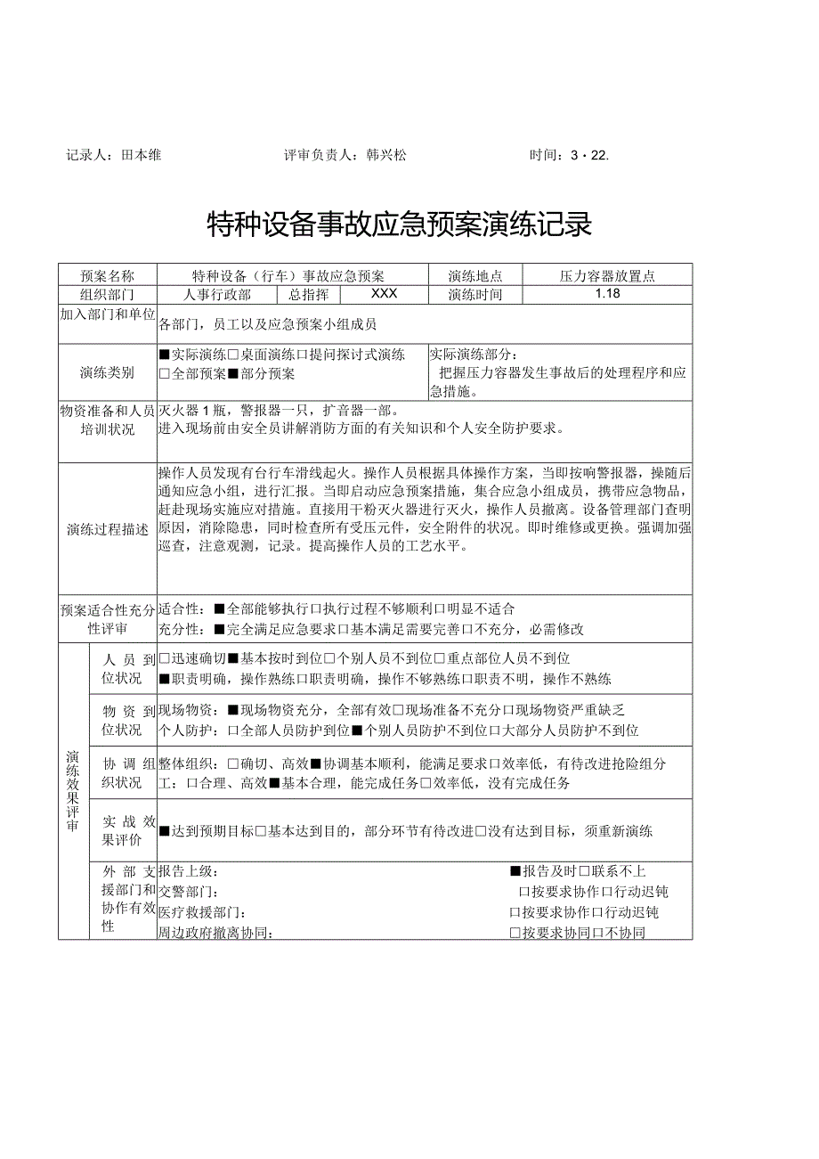 【演练记录】特种设备应急预案演练记录（5页）.docx_第2页